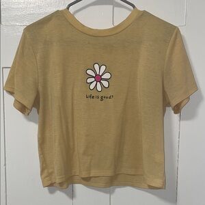 Life Is Good T-Shirt with Daisy Design - Light Yellow